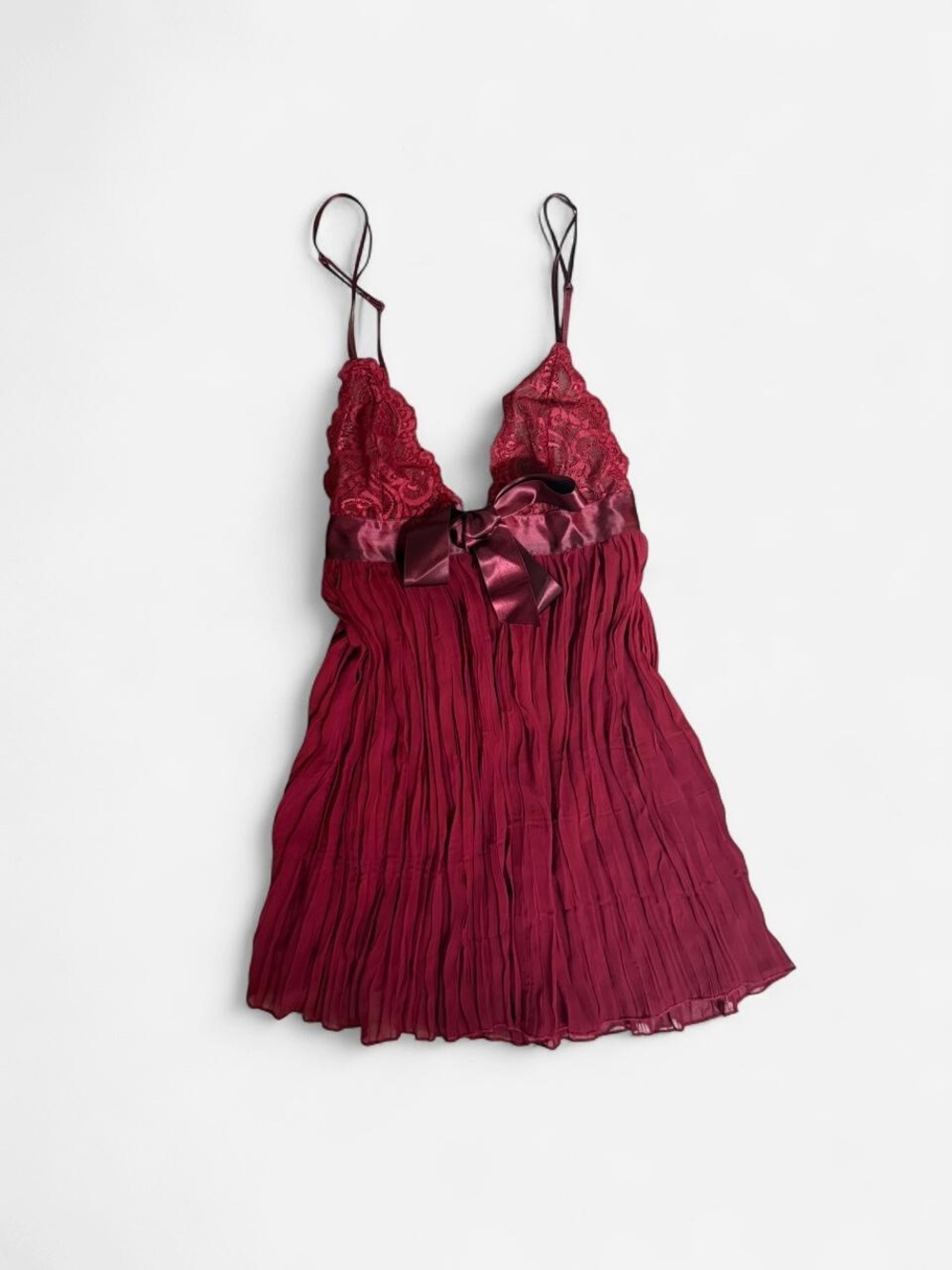 Victoria's Secret Burgundy Lace & Satin Pleated Babydoll